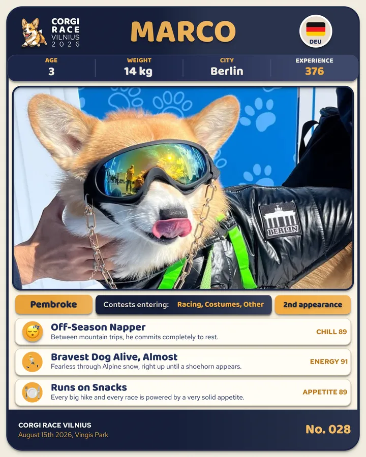 Marco, 2026 m. korgio kortelė